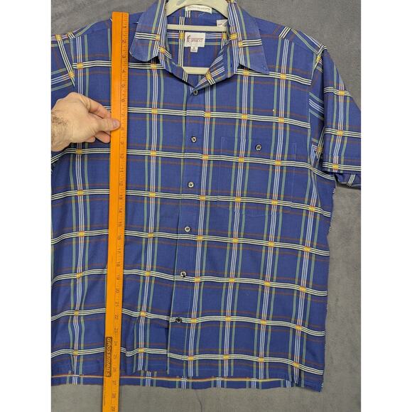 Fanucci Men's Short Sleeve Blue Plaid Button-Down Shirt Casual Med 15.5 - Picture 6 of 8